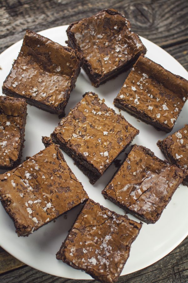 slices of saled caramel and banana brownie with sea salt