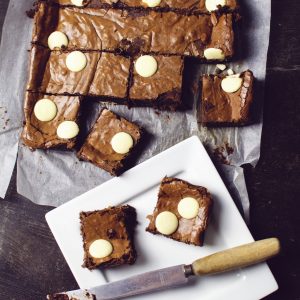 chocolate brownie with white chocolate chips